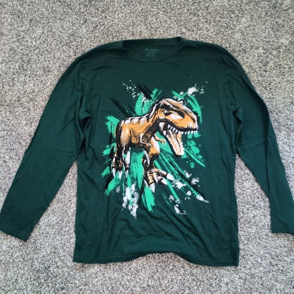 Childrens Place Boys Green T-Rex Long Sleeve Graphic Tee XXL  16